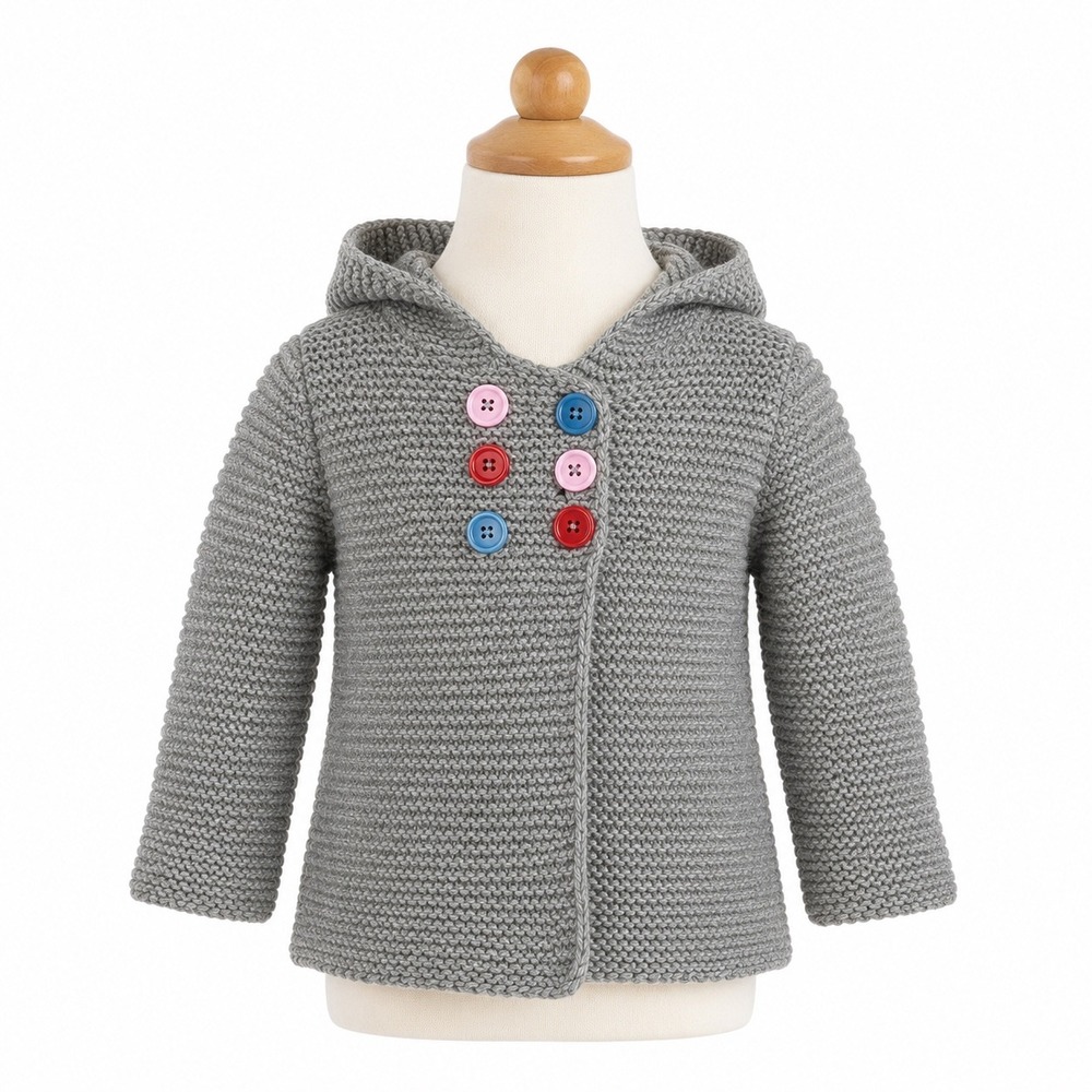 Mini Boden Sweater Girls 18 24‎ Months Gray Cardigan Double Button Hood Chunky